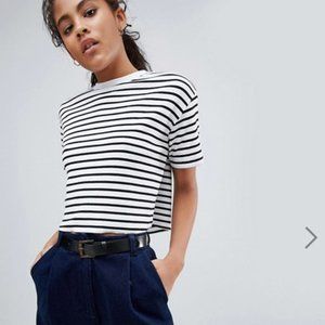 Tall Boxy Crop Stripe T-Shirt In Rib
